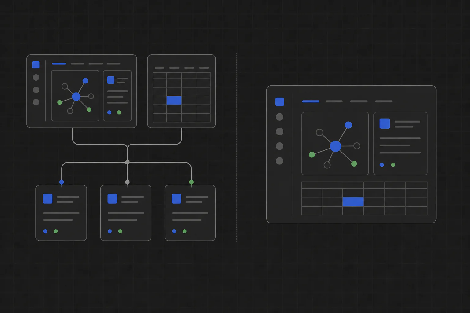 A hosted multi-part internal tool setup compared with one self-contained local application.